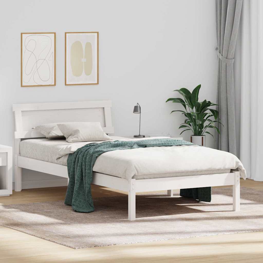 Vidaxl bedframe met hoofdeinde wit 90 x 200 cm massief grenenhout