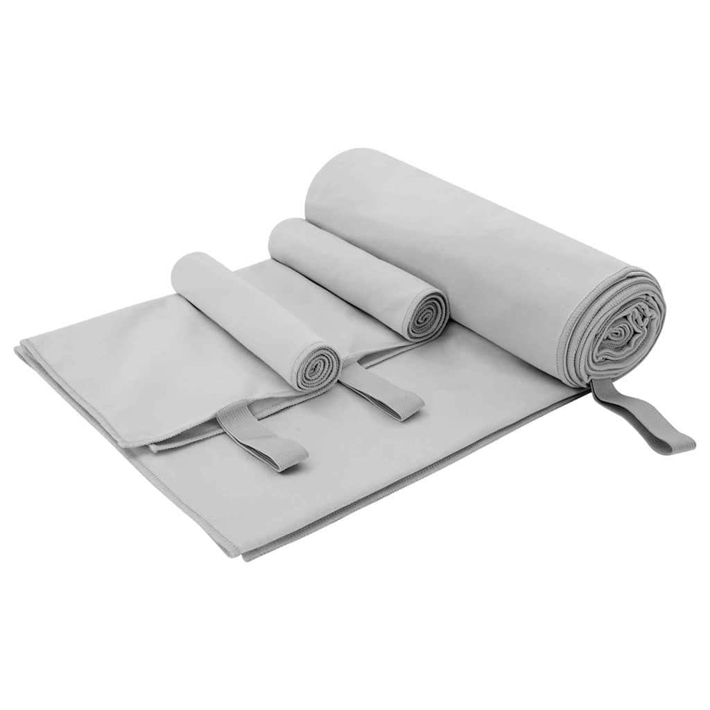 Vidaxl set van sporthanddoeken 3 pcs grijs polyester en polyamide