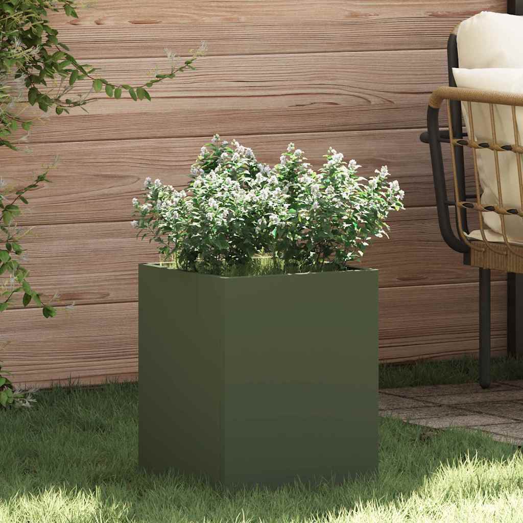 Vidaxl tuin bloempot olijf groen 32 x 32 x 40 cm koudgewalst staal