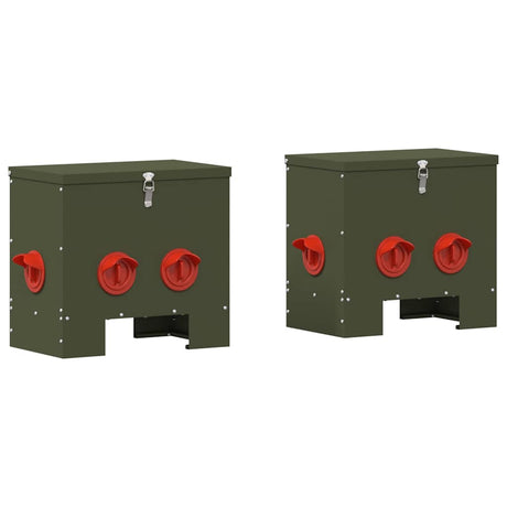 Vidaxl kip voerbak 2 pcs olijf groen 40,5 x 25 x 38 cm