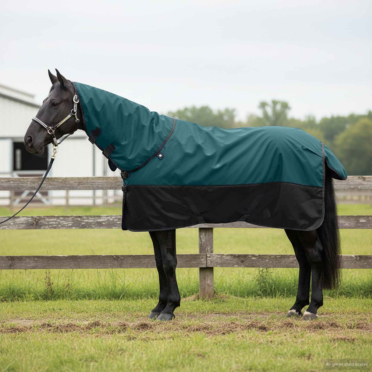 Vidaxl paardendeken donkergroen en zwart 85 cm polyester