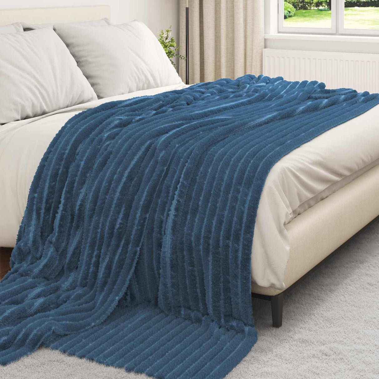 Vidaxl gooi deken marineblauw 240 x 220 cm fleece