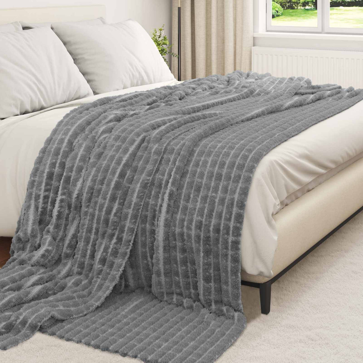 Vidaxl gooi deken donkergrijs 240 x 220 cm fleece