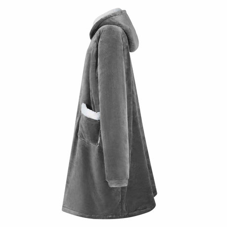 Vidaxl deken hoodie donkergrijs l fleece en flanel