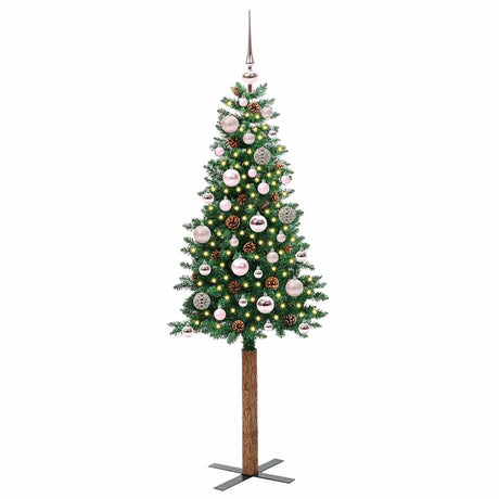 Vidaxl slanke kerstboom groen 150 cm pvc en massief dennenhout