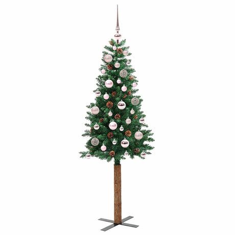 Vidaxl slanke kerstboom groen 150 cm pvc en massief dennenhout