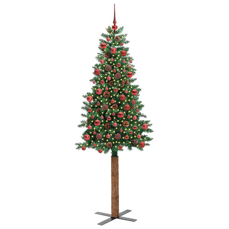 Vidaxl slanke kerstboom groen 180 cm pvc en massief dennenhout