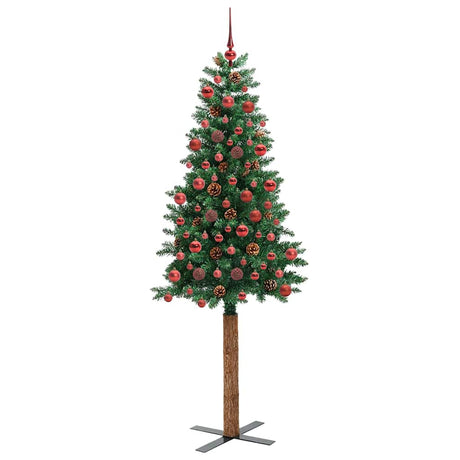 Vidaxl slanke kerstboom groen 180 cm pvc en massief dennenhout