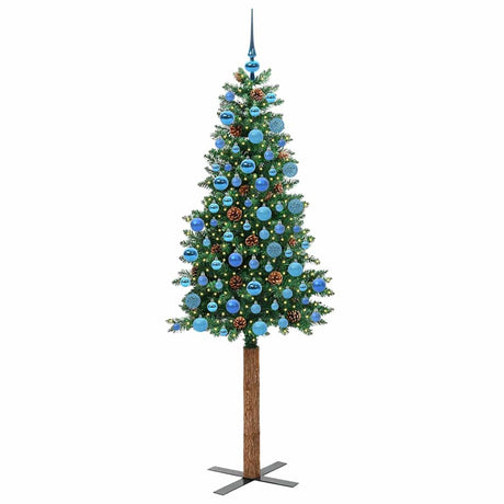 Vidaxl slanke kerstboom groen 180 cm pvc en massief dennenhout