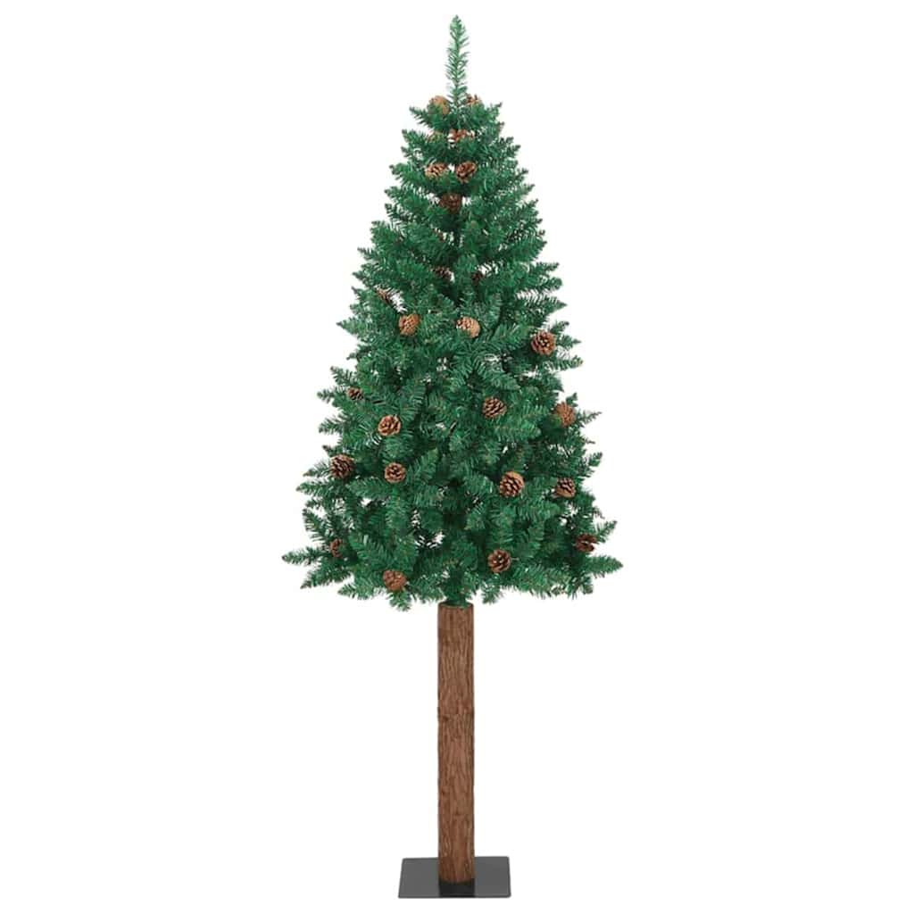 Vidaxl slanke kerstboom groen 210 cm pvc en massief dennenhout