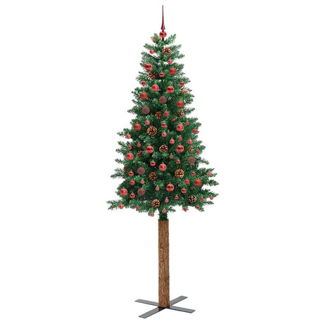 Vidaxl slanke kerstboom groen 210 cm pvc en massief dennenhout