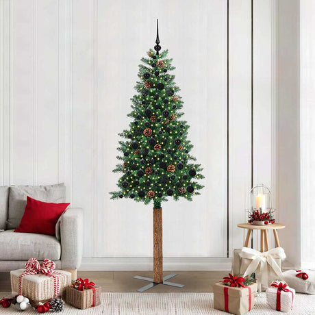 Vidaxl slanke kerstboom groen 210 cm pvc en massief dennenhout