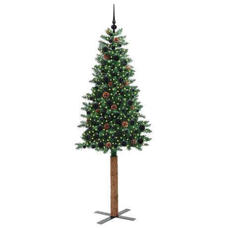 Vidaxl slanke kerstboom groen 210 cm pvc en massief dennenhout