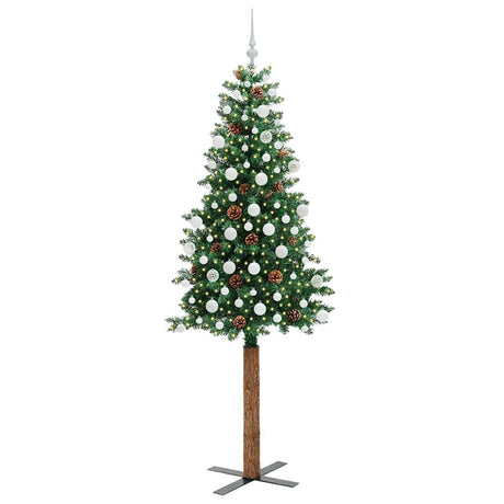 Vidaxl slanke kerstboom groen 210 cm pvc en massief dennenhout