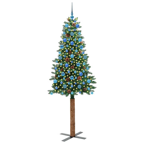 Vidaxl slanke kerstboom groen 210 cm pvc en massief dennenhout