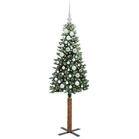 Vidaxl slanke kerstboom groen 150 cm pvc en massief dennenhout