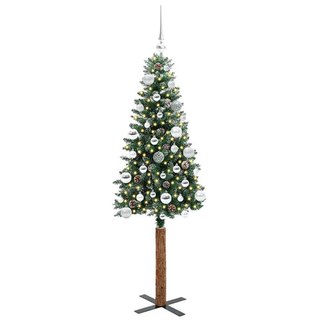 Vidaxl slanke kerstboom groen 150 cm pvc en massief dennenhout