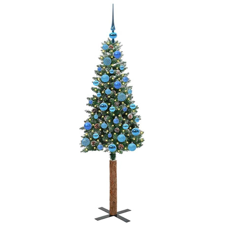 Vidaxl slanke kerstboom groen 150 cm pvc en massief dennenhout