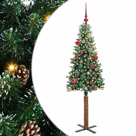 Vidaxl slanke kerstboom groen 150 cm pvc en massief dennenhout