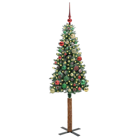 Vidaxl slanke kerstboom groen 150 cm pvc en massief dennenhout