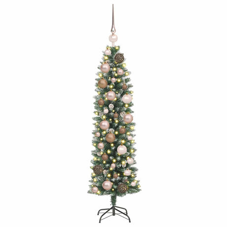 Vidaxl kunstmatige slanke kerstboom met 150 led groen en wit 120 cm