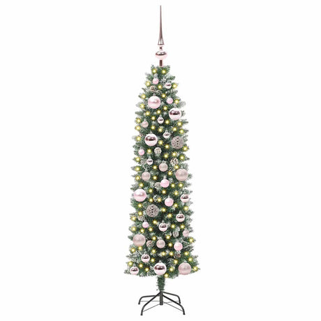 Vidaxl kunstmatige slanke kerstboom met 150 led groen en wit 120 cm