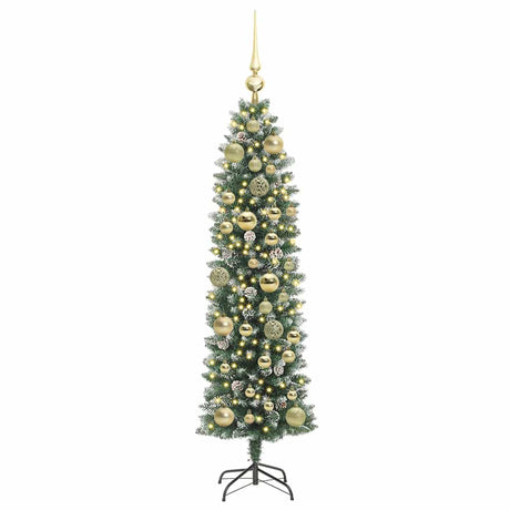 Vidaxl kunstmatige slanke kerstboom met 150 led groen en wit 120 cm