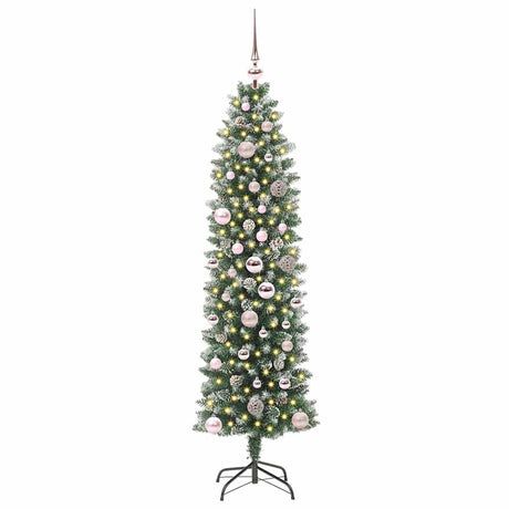 Vidaxl kunstmatige slanke kerstboom met 150 led groen en wit 150 cm
