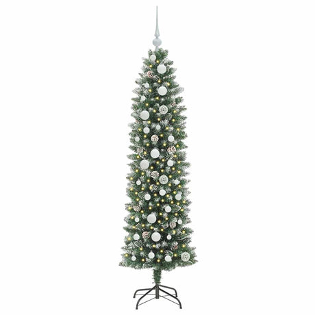 Vidaxl kunstmatige slanke kerstboom met 150 led groen en wit 150 cm
