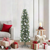 Vidaxl kunstmatige slanke kerstboom met 150 led groen en wit 150 cm