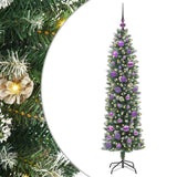 Vidaxl kunstmatige slanke kerstboom met 150 led groen en wit 150 cm