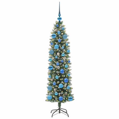 Vidaxl kunstmatige slanke kerstboom met 150 led groen en wit 150 cm