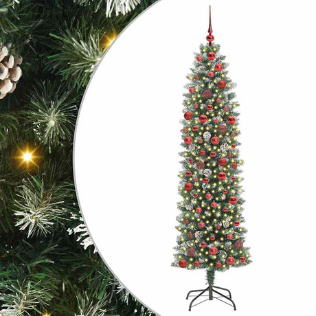 Vidaxl kunstmatige slanke kerstboom met 300 led groen en wit 180 cm
