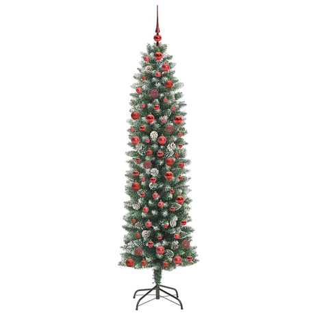 Vidaxl kunstmatige slanke kerstboom met 300 led groen en wit 180 cm