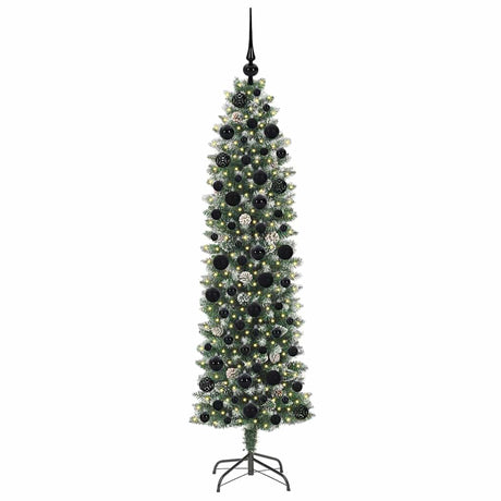 Vidaxl kunstmatige slanke kerstboom met 300 led groen en wit 180 cm