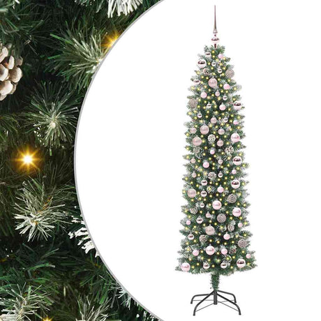 Vidaxl kunstmatige slanke kerstboom met 300 led groen en wit 180 cm