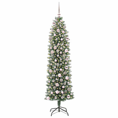 Vidaxl kunstmatige slanke kerstboom met 300 led groen en wit 180 cm
