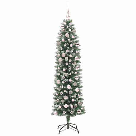 Vidaxl kunstmatige slanke kerstboom met 300 led groen en wit 180 cm