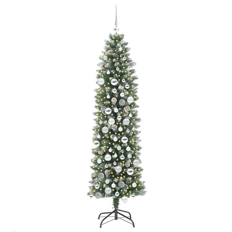 Vidaxl kunstmatige slanke kerstboom met 300 led groen en wit 180 cm
