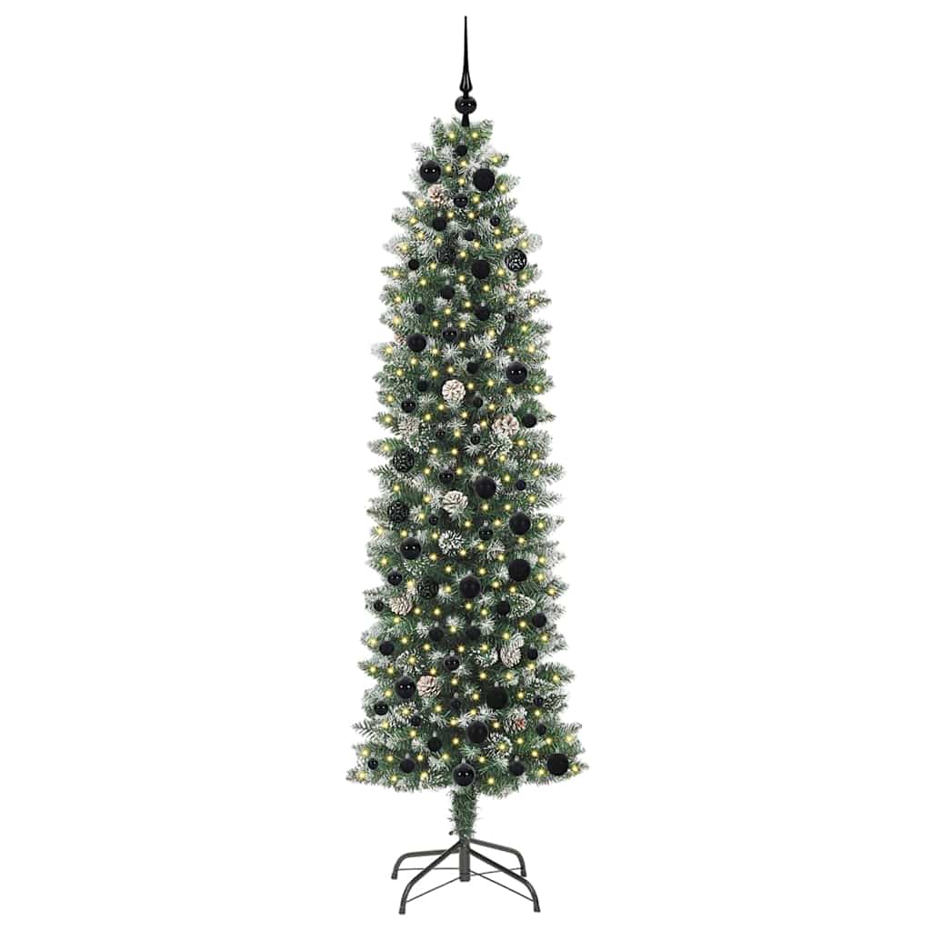 Vidaxl kunstmatige slanke kerstboom met 300 led groen en wit 210 cm