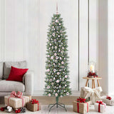 Vidaxl kunstmatige slanke kerstboom met 300 led groen en wit 210 cm