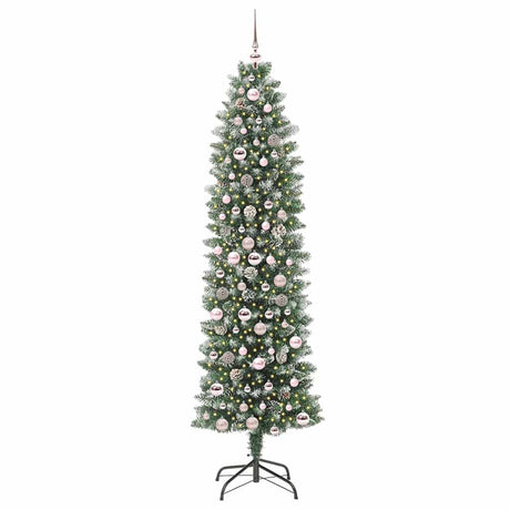 Vidaxl kunstmatige slanke kerstboom met 300 led groen en wit 210 cm