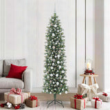 Vidaxl kunstmatige slanke kerstboom met 300 led groen en wit 210 cm
