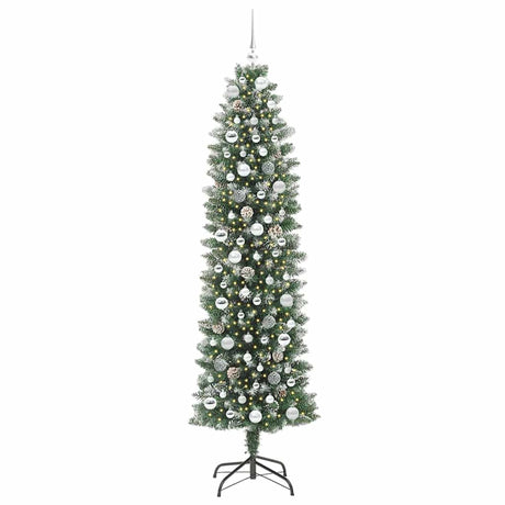 Vidaxl kunstmatige slanke kerstboom met 300 led groen en wit 210 cm
