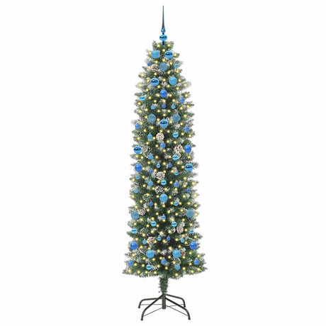 Vidaxl kunstmatige slanke kerstboom met 300 led groen en wit 210 cm