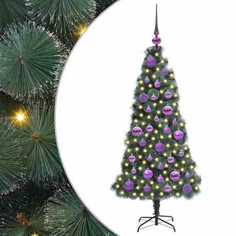 Vidaxl kunstkerstboom met lichtjes en ballenset groen 120 cm pet