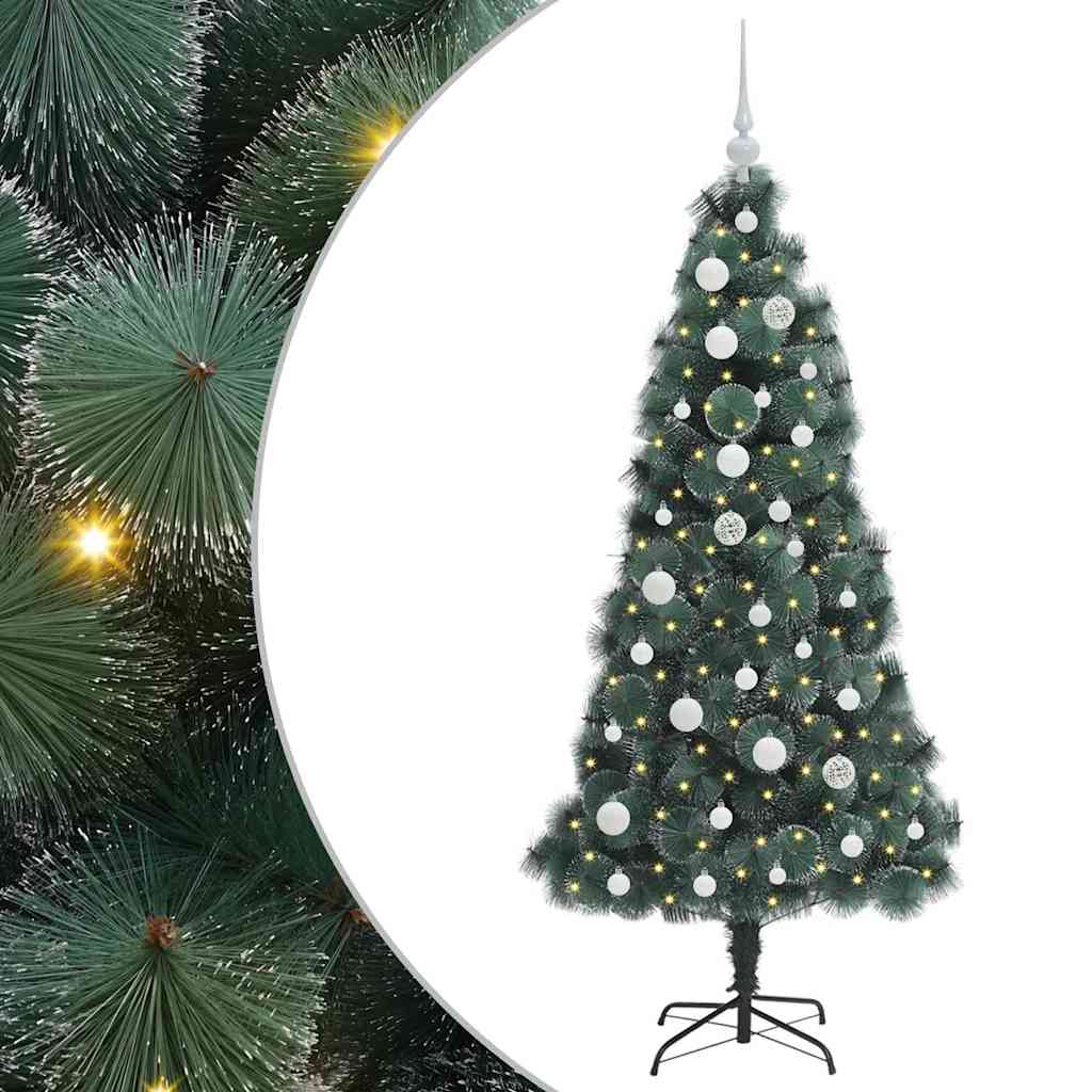 Vidaxl kunstkerstboom met lichtjes en ballenset groen 150 cm pet