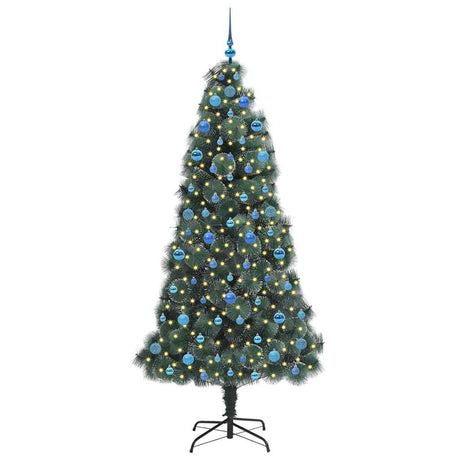 Vidaxl kunstmatige voorverlichte kerstboom met ballenset groen 210 cm