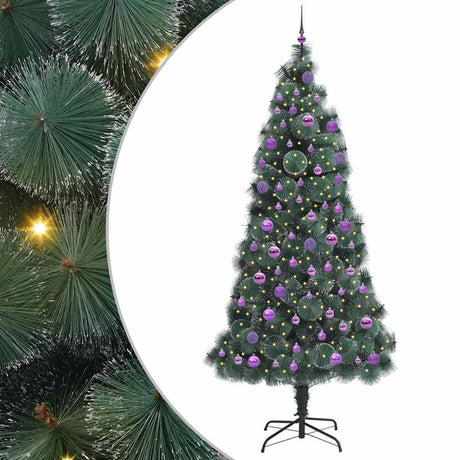 Vidaxl kunstkerstboom met ballen set, verlicht groen 240 cm pet