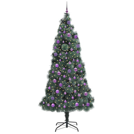 Vidaxl kunstkerstboom met ballen set, verlicht groen 240 cm pet